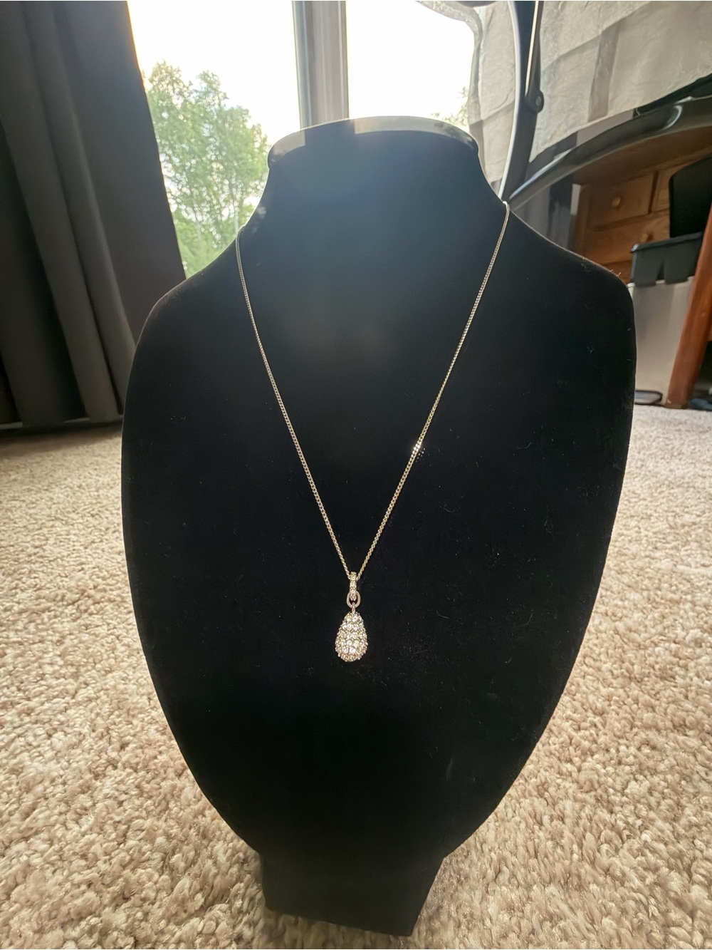 Swarovski Rhodium-Plated Crystal Teardrop Pendant Necklace